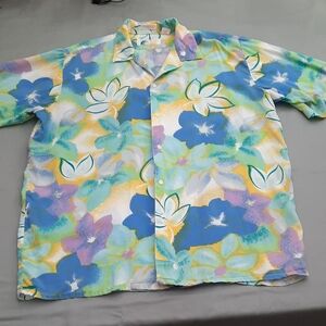 Vintage Hawaiian Islander Vibrant Blue and Yellow Shirt Size L